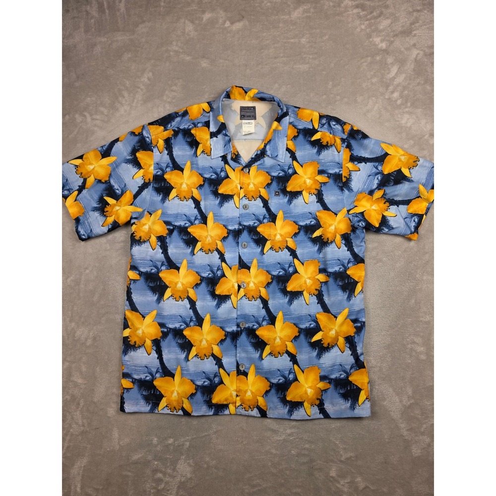 Vintage Quiksilver Button Up Shirt Mens L Floral Aloha Hawaiian Palm Tree Y2K